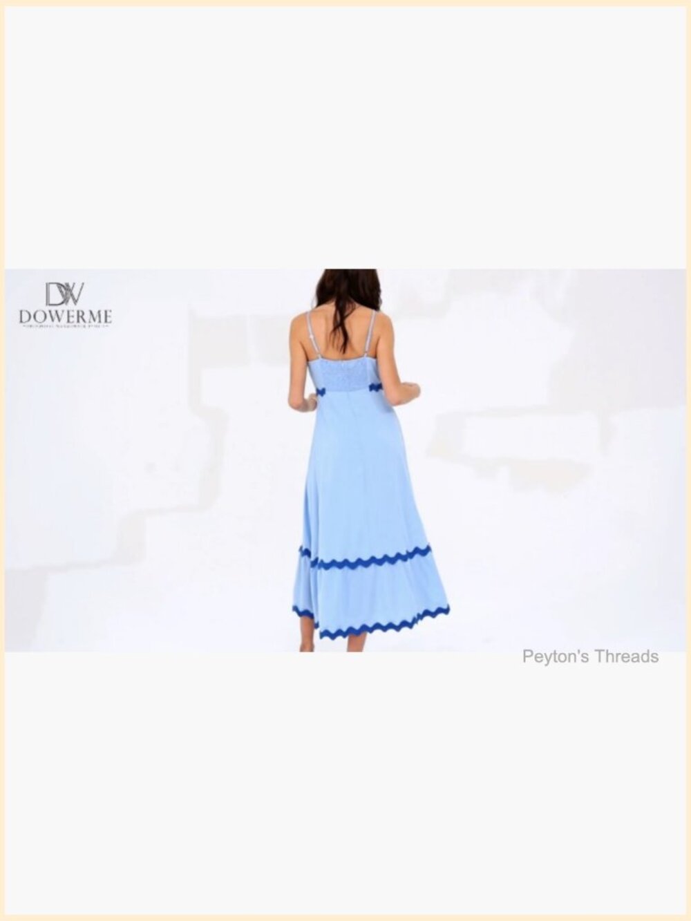 Spaghetti Strap Smocked Rickrack Trim Boho Flowy Midi Dress - Picture 7 of 7
